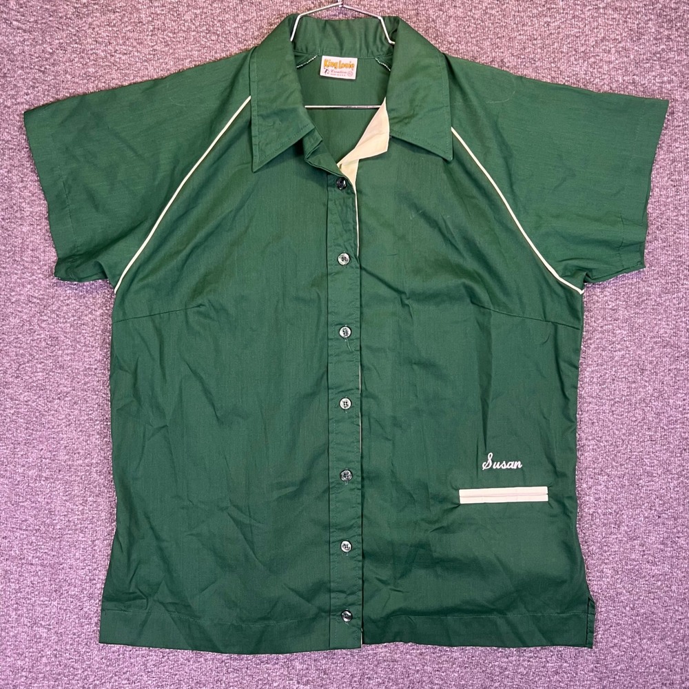 VTG King Louie Bowling Shirt Womens L Green Quartz Mining Co Workwear USA Susan
